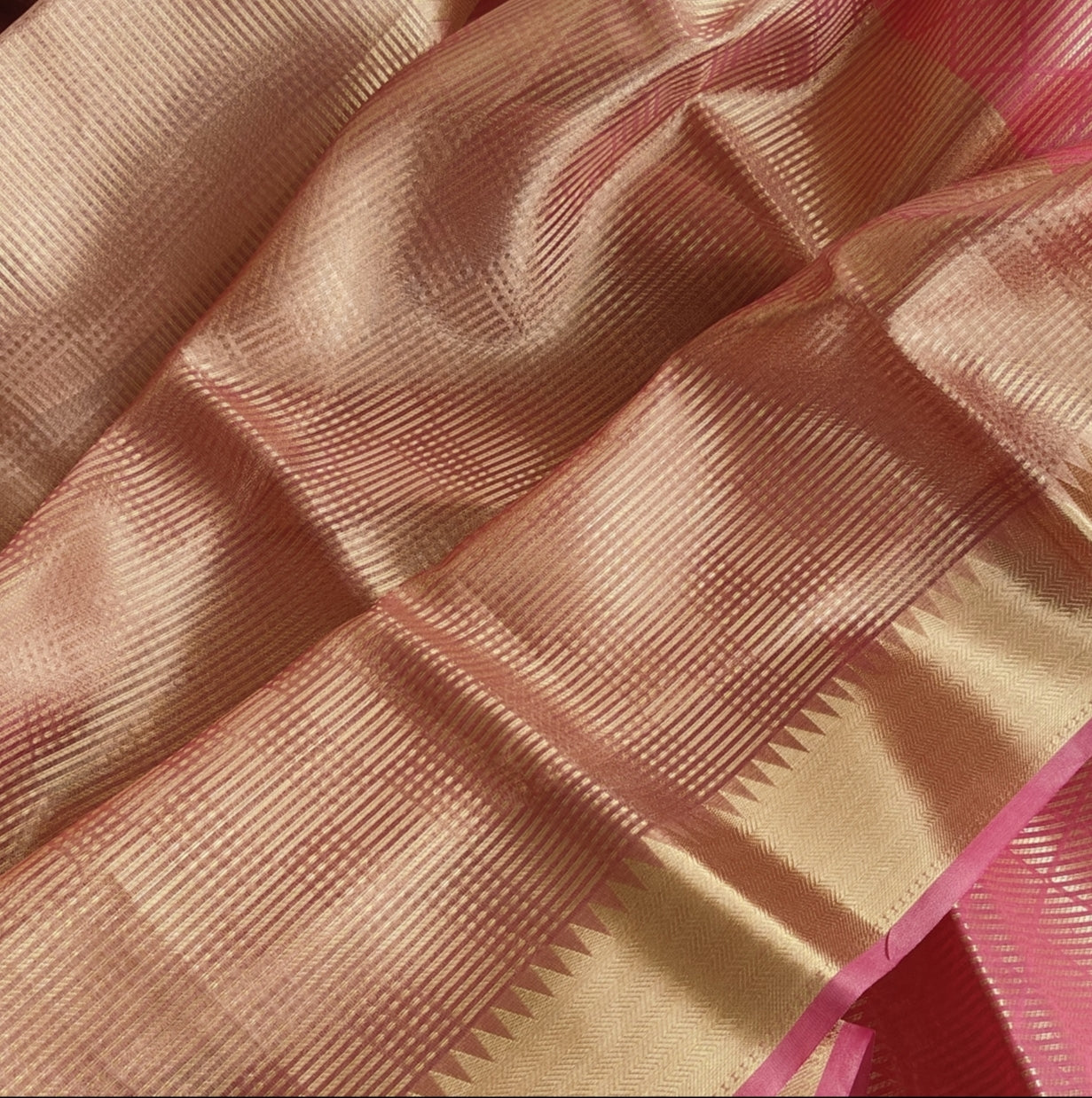 Gold with Pink Tissue Saree