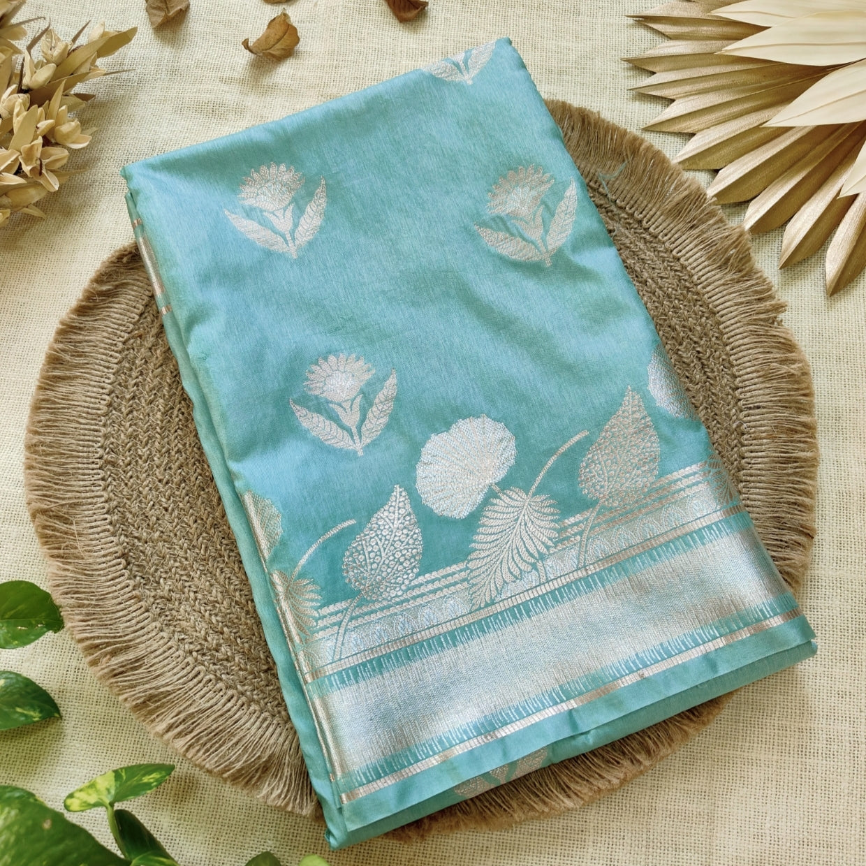 Blue Silver Tissue Katan Silk Saree