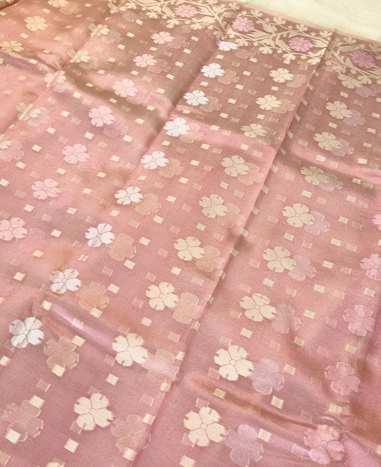 Onion Pink Shimmer Tissue Silk Saree