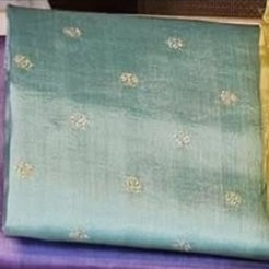 Pastel Mint Brocade Floral Embroidery Pure Organza Saree