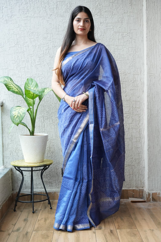 Royal Blue Maheshwari Silk Cotton Saree