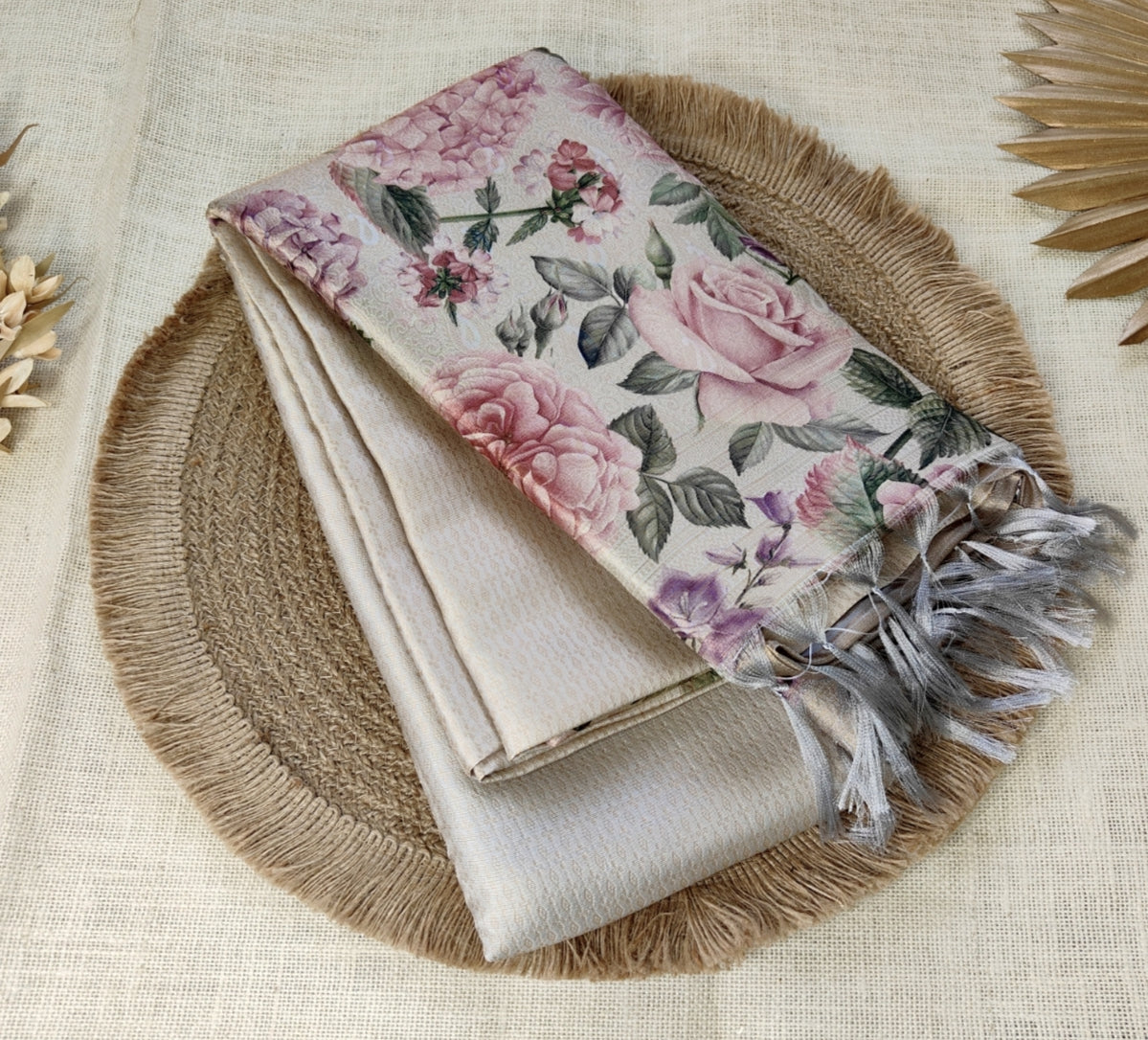 Grey Floral Malai Silk Saree