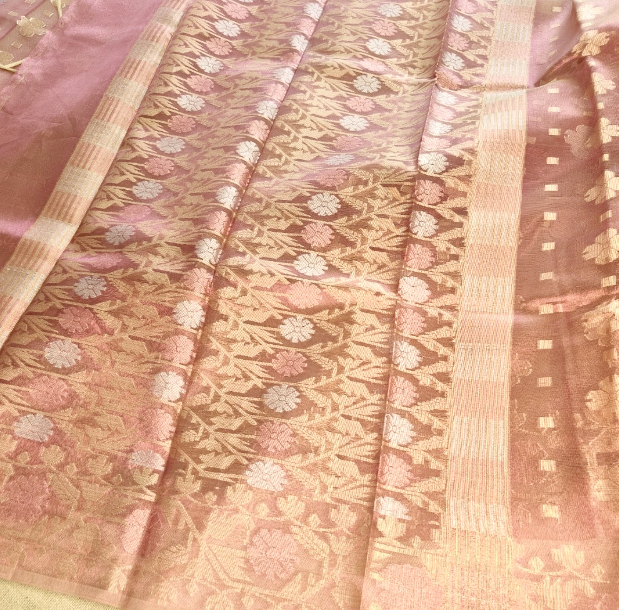Onion Pink Shimmer Tissue Silk Saree
