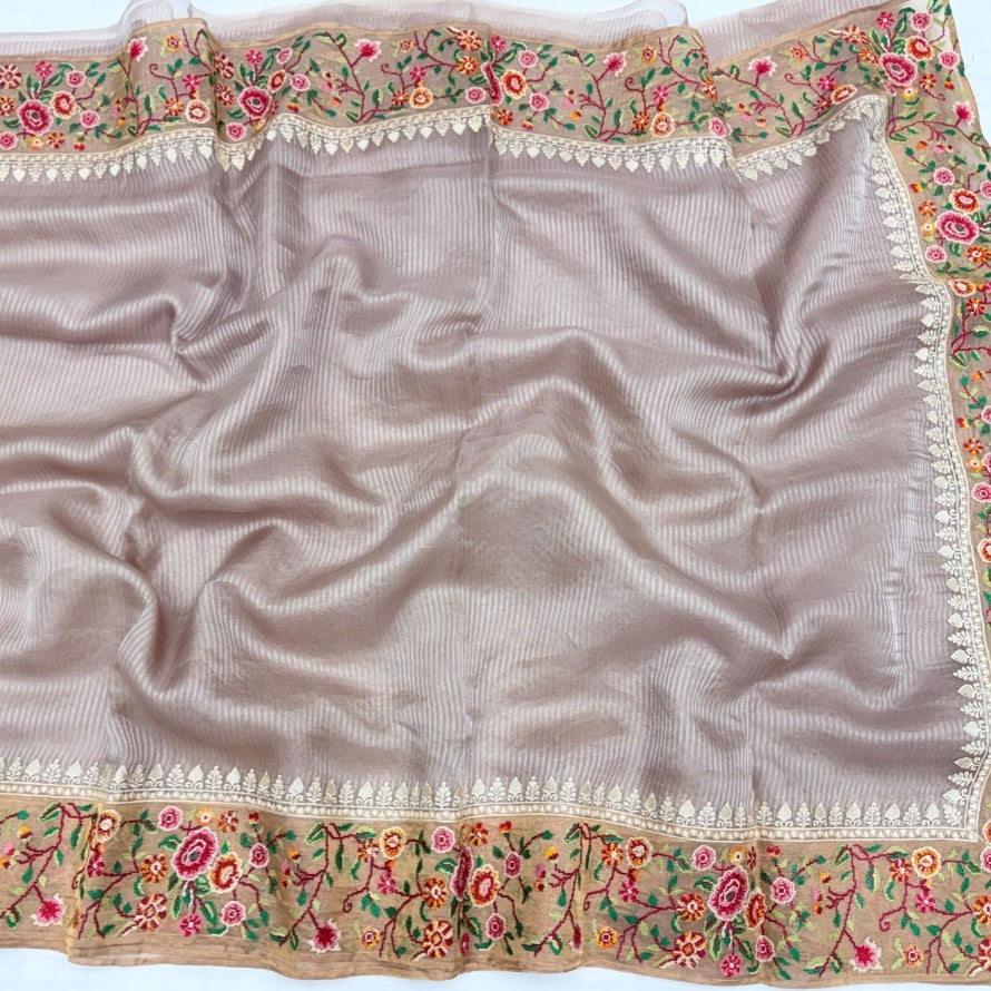 Mauve Pure Tissue Petit Embroidery Saree