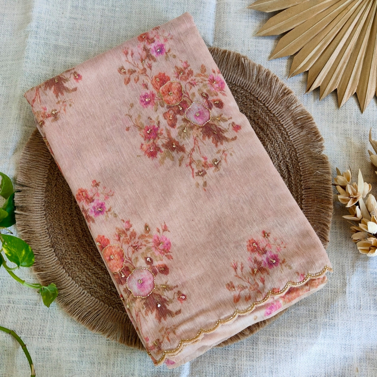 Beige Pure Linen Digital Print Saree
