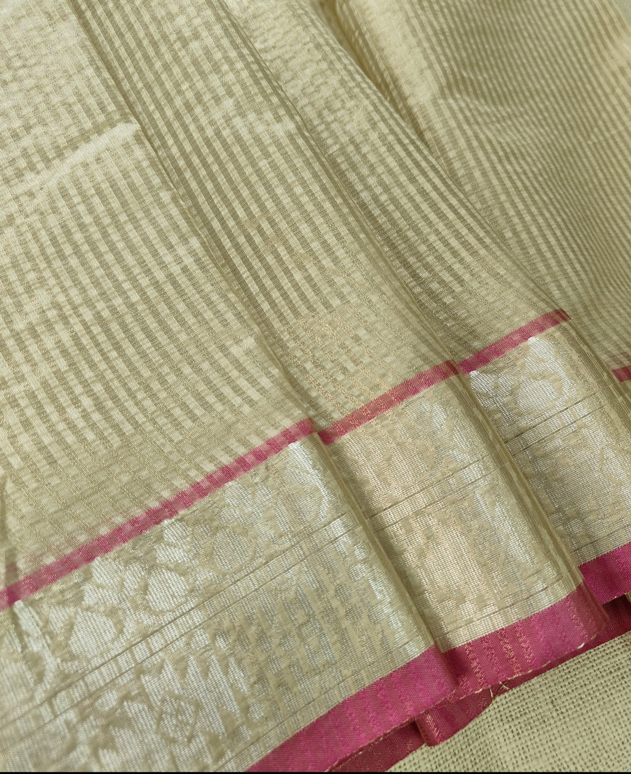 Ivory Banarasi Antique Gold Stripe Saree