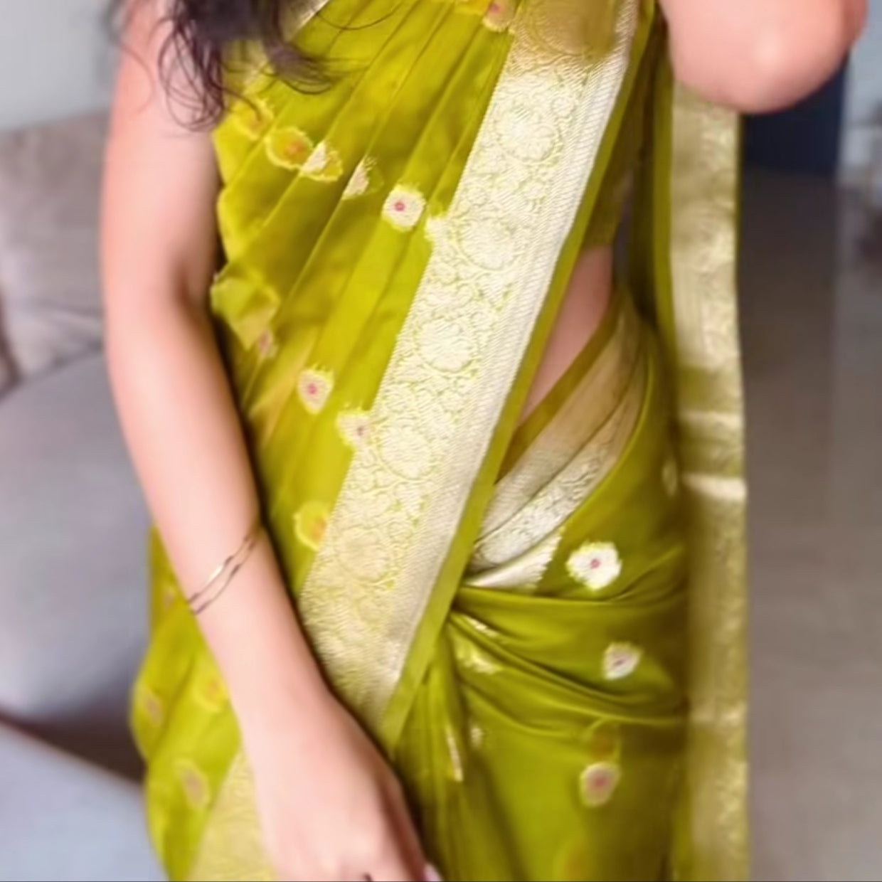 Green Banarasi Organza Silk Saree