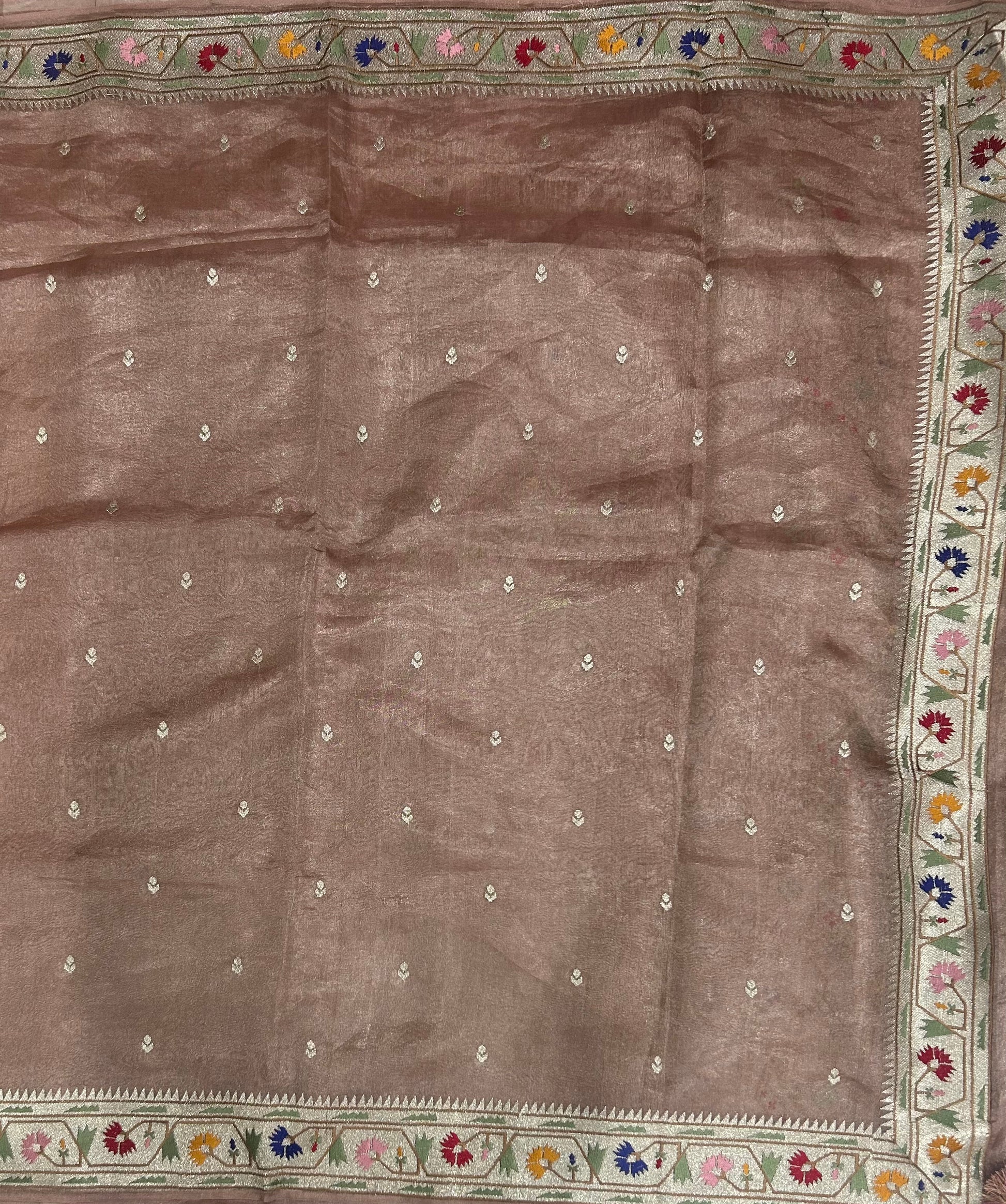 Pastel Pink Paithani Border Pure Tissue Saree