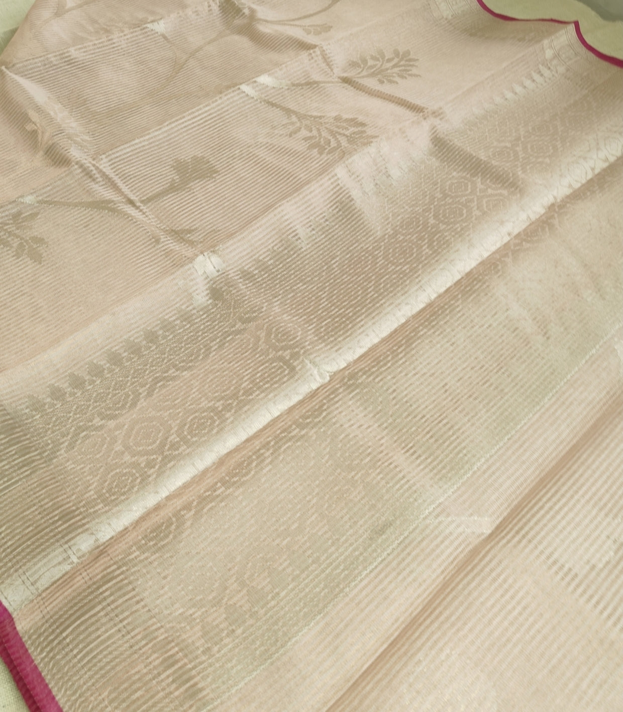 Pastel Peach Antique Gold Stripe Patola Saree