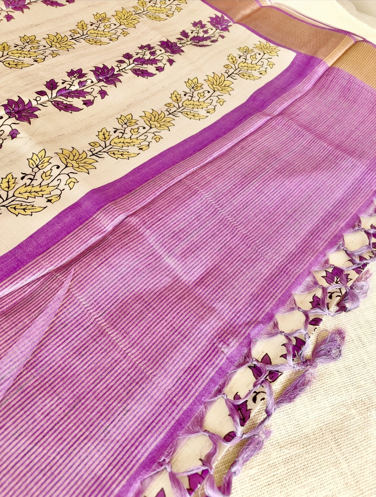 Purple Floral Semi Tussar Saree