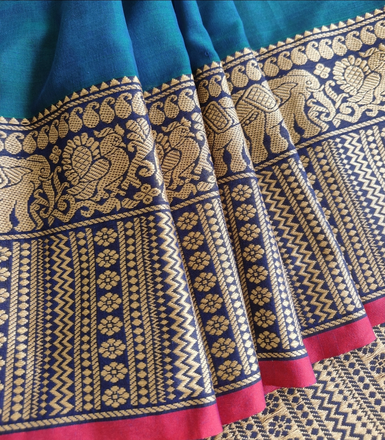 Peacock Blue Pure Narayanpet Cotton Saree