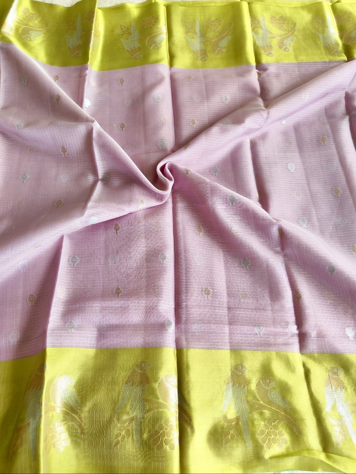 Pink Zari Kota Silk Saree