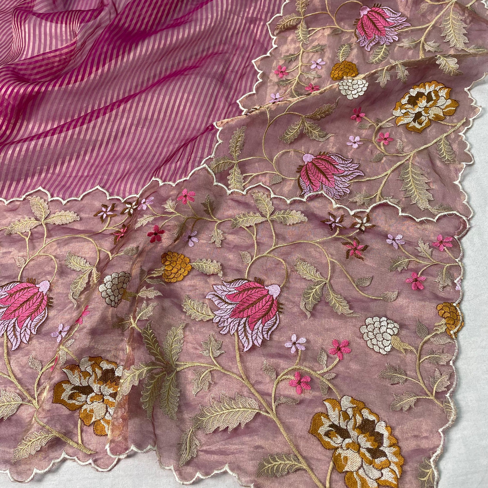 Magenta Pure Tissue Organza Embroidery Silk Saree