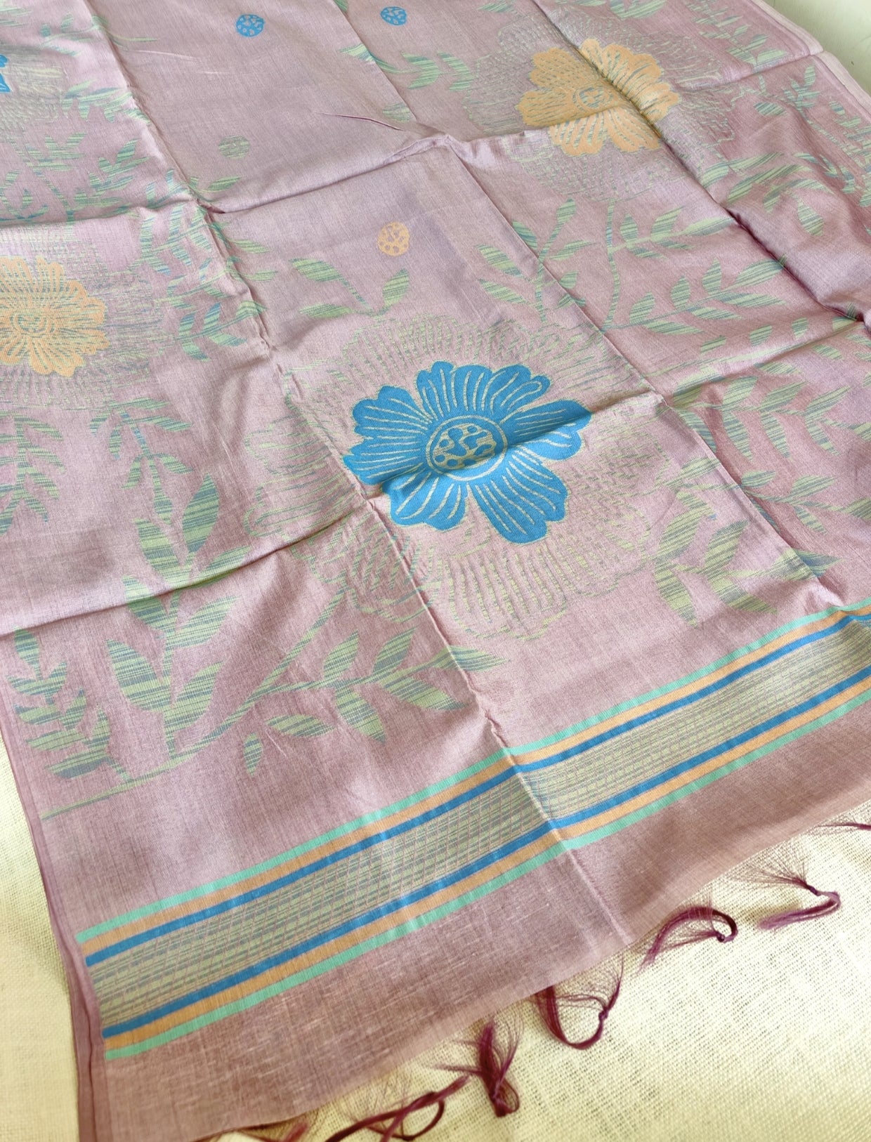 Mauve Floral Tussar Silk Saree