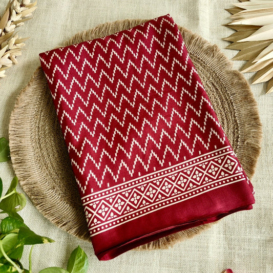 Maroon Zigzag Semi Modal Saree