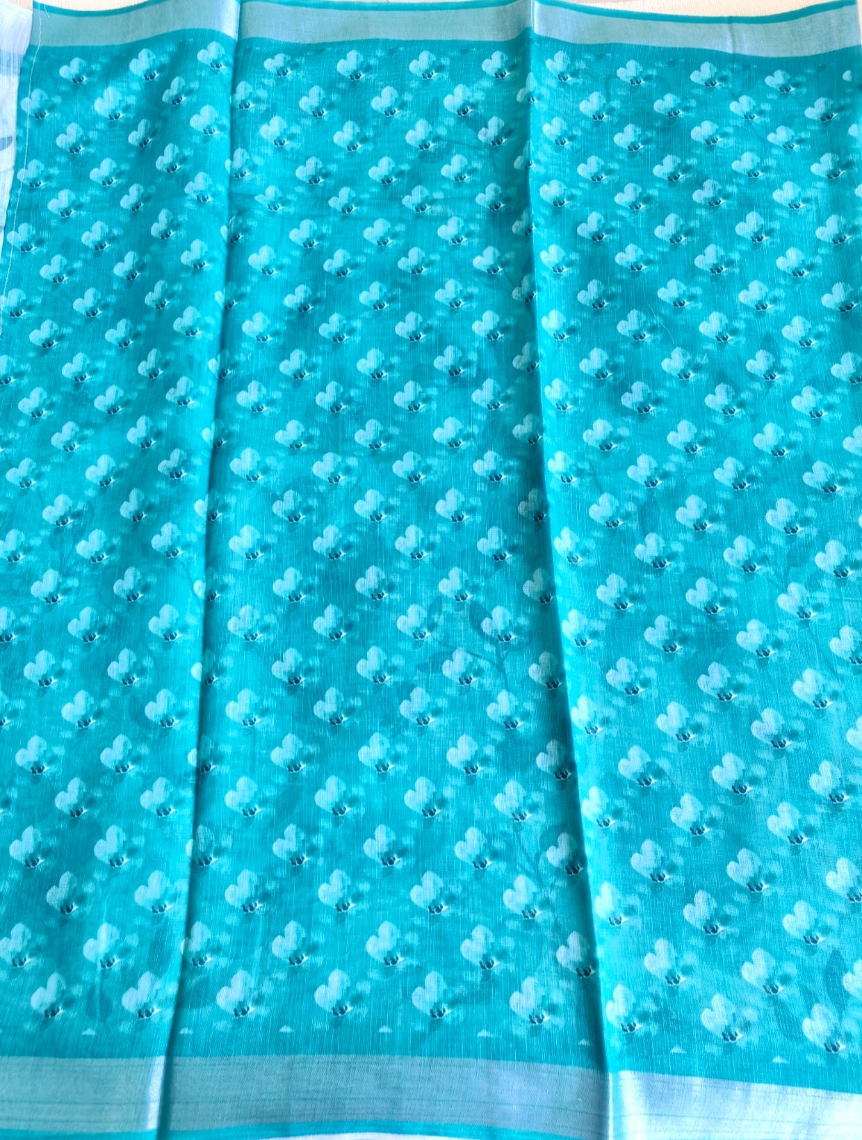 Rama Green Floral Linen Saree