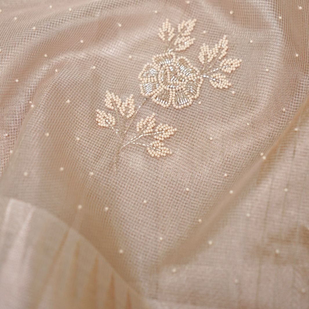 Beige Pearl Tissue Silk Saree