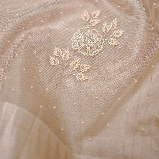 Beige Pearl Tissue Silk Saree