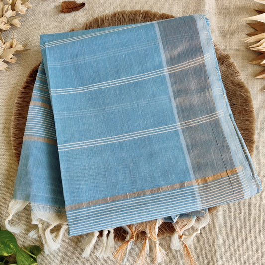 Blue Pure Jute cotton Saree