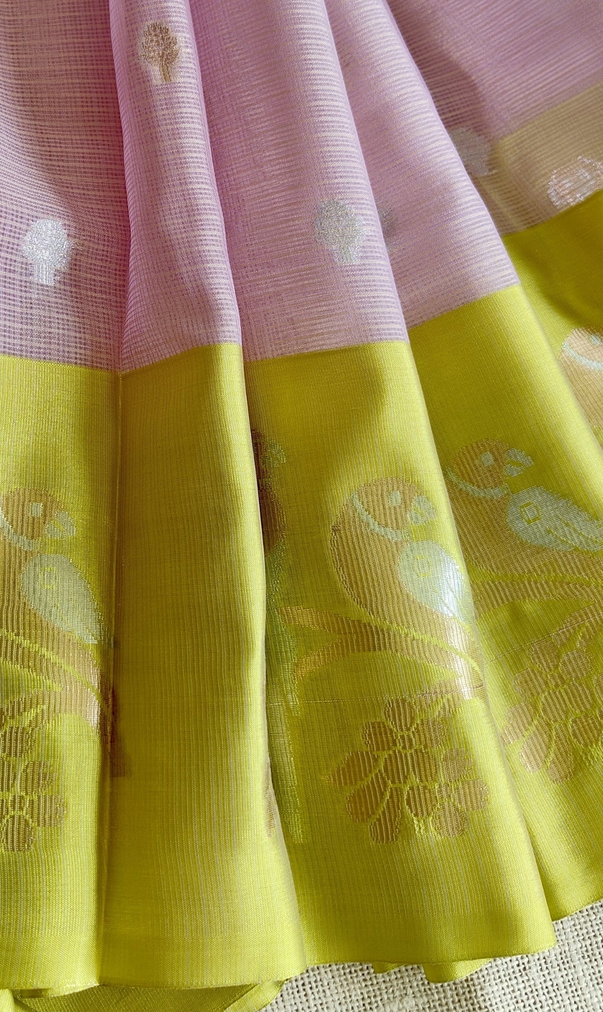 Pink Zari Kota Silk Saree