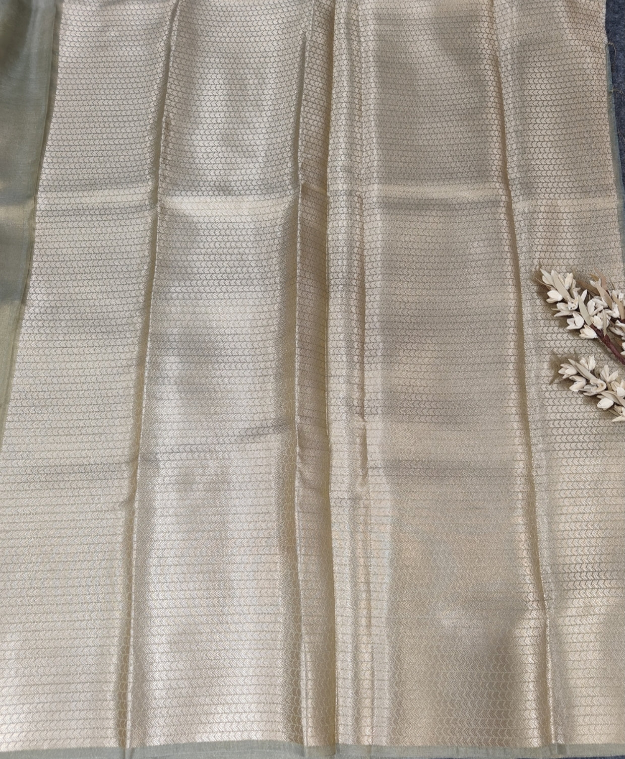 Olive Green Shimmer Banarasi Soft Tissue Silk Saree