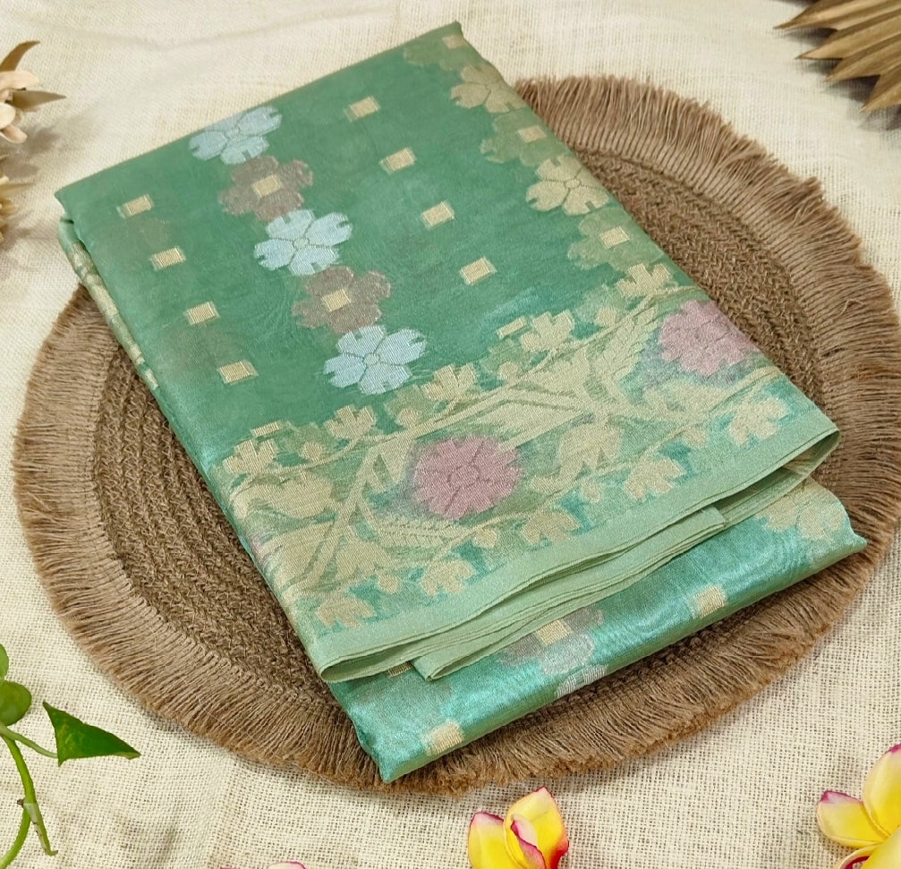 Green Shimmer Tissue Silk Saree