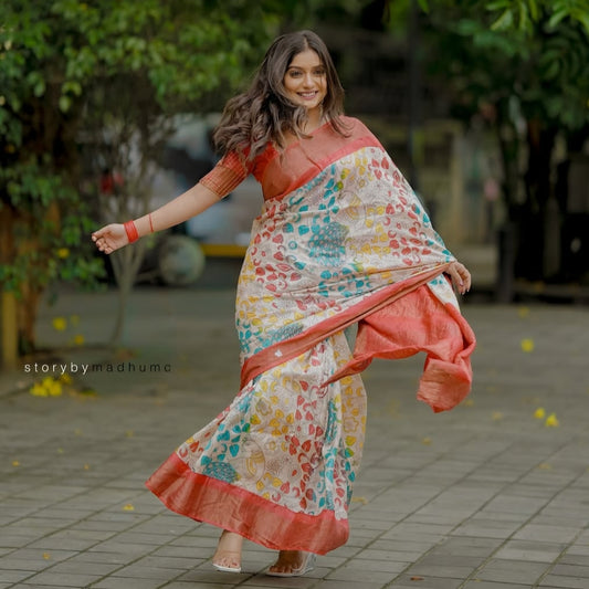 Red Peacock Pure Tussar Silk Saree