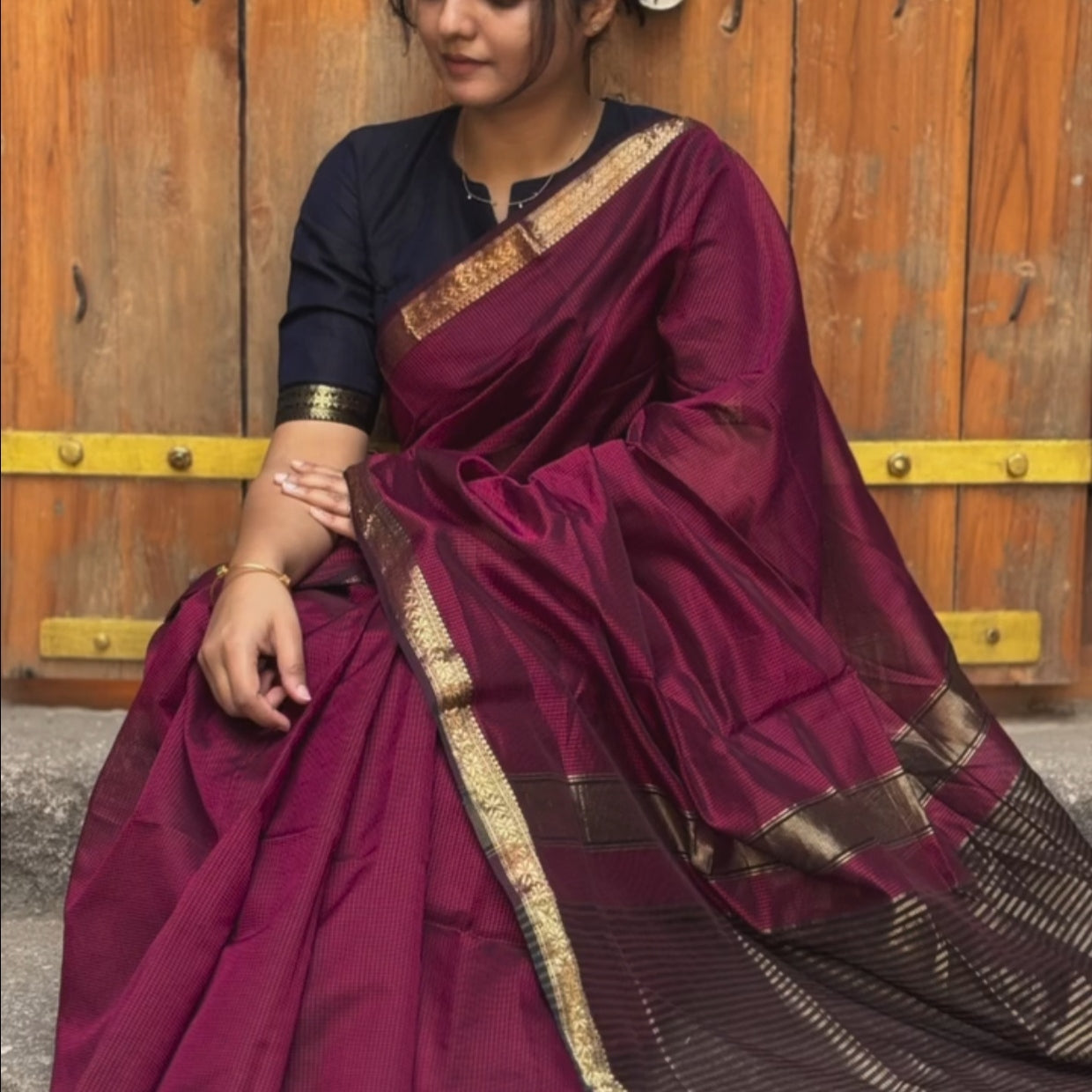 Maroon Garba Maheshwari Silk Cotton Saree