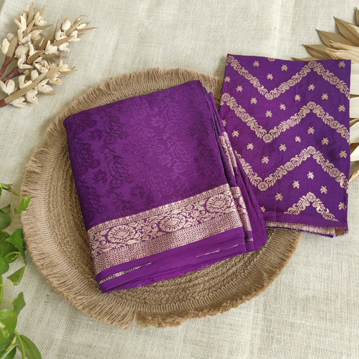 Royal Purple Viscose Chinnon Saree