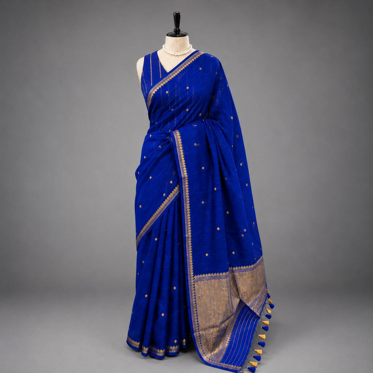 Rich Royal Blue Pure Kora Silk Saree