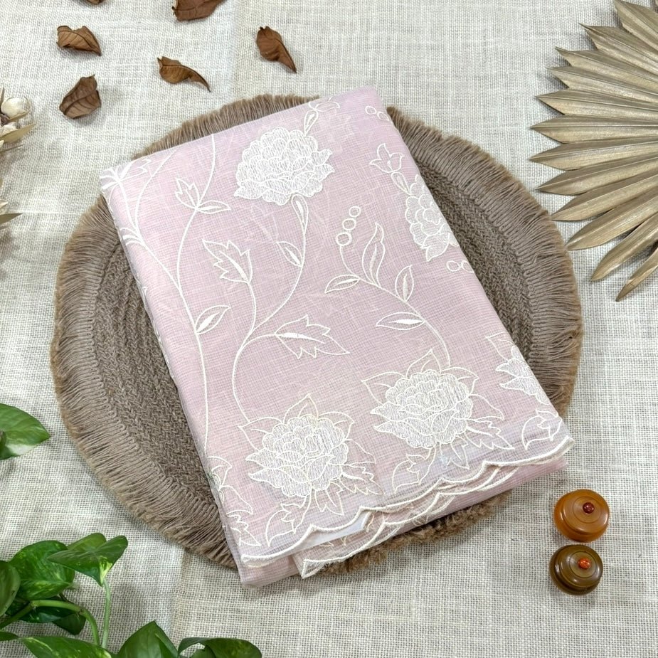 Rose Gold Kota Embroidery Saree - Vini's Ethnic