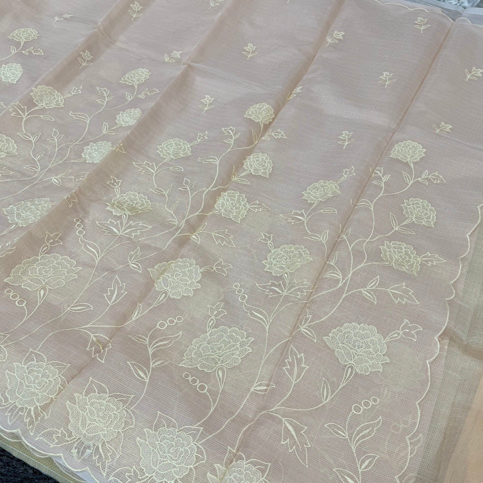 Rose Gold Kota Embroidery Saree - Vini's Ethnic