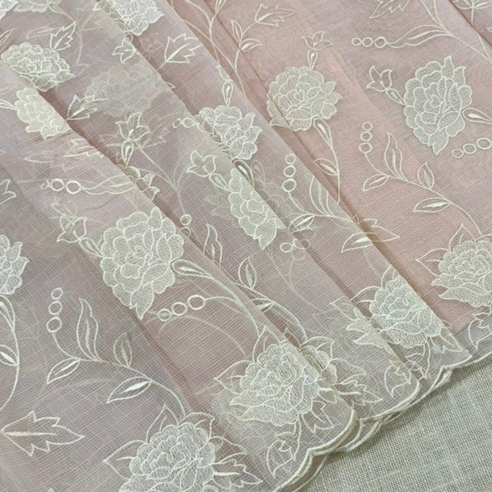 Rose Gold Kota Embroidery Saree - Vini's Ethnic