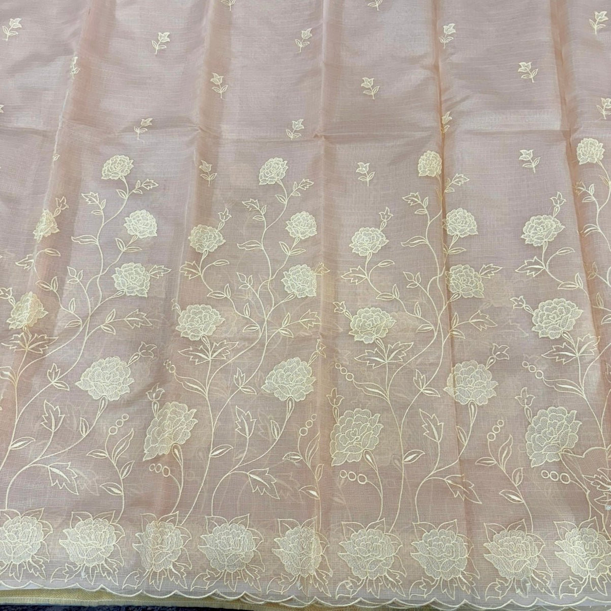 Rose Gold Kota Embroidery Saree - Vini's Ethnic