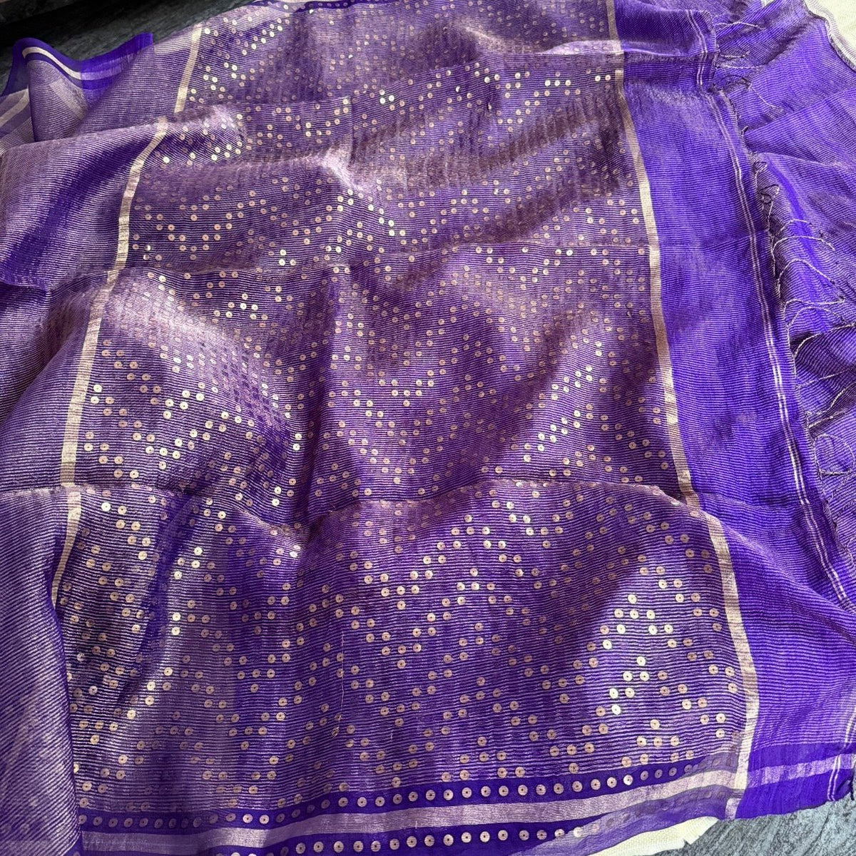 Royal Blue Pure Muslin Tissue Sequin Saree - Vini's Ethnic