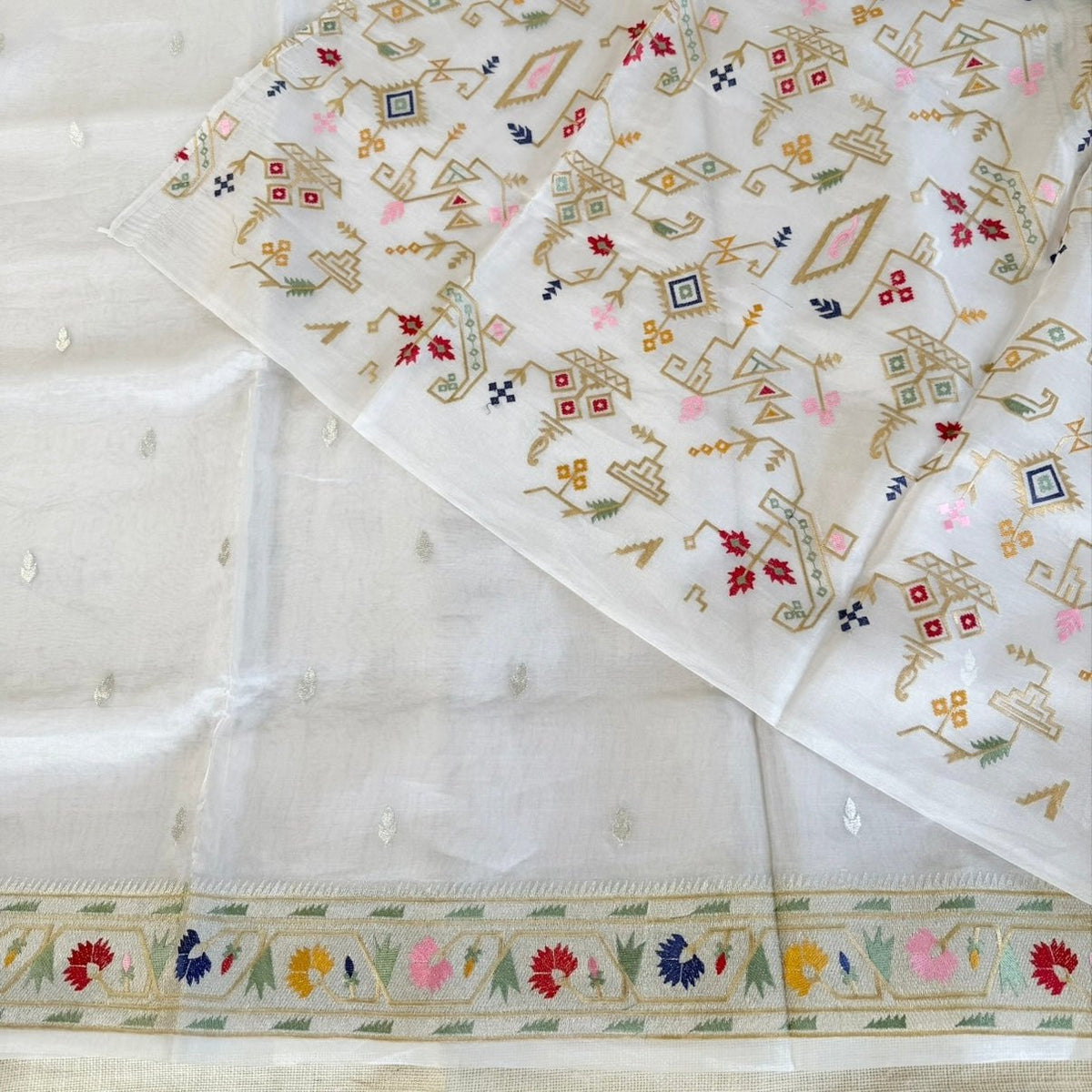 Silver Paithani Border Pure Tissue Saree - Vini's Ethnic