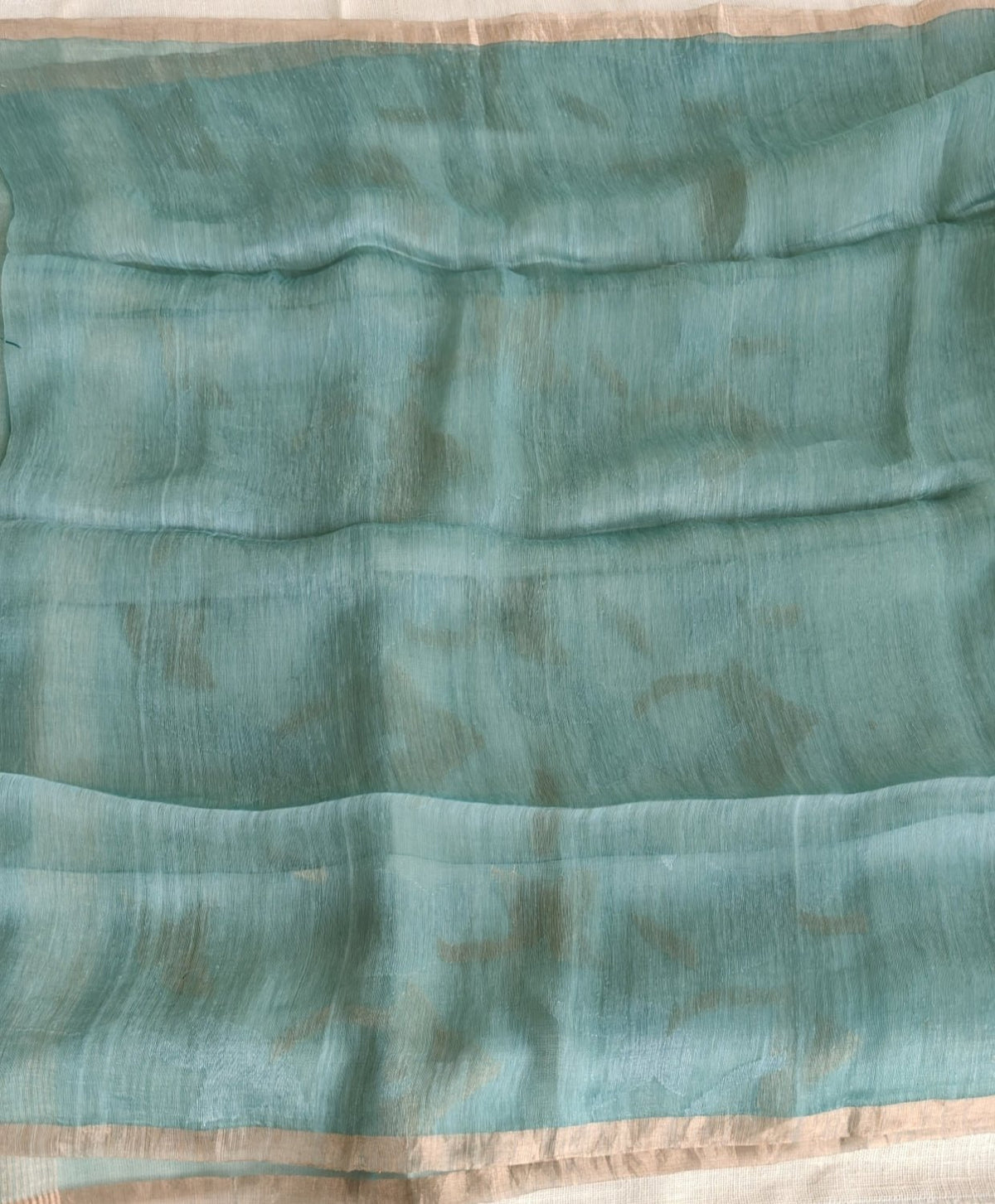 Teal Green Tussar Linen Sequin Muslin Jamdhani Saree - Vini's Ethnic
