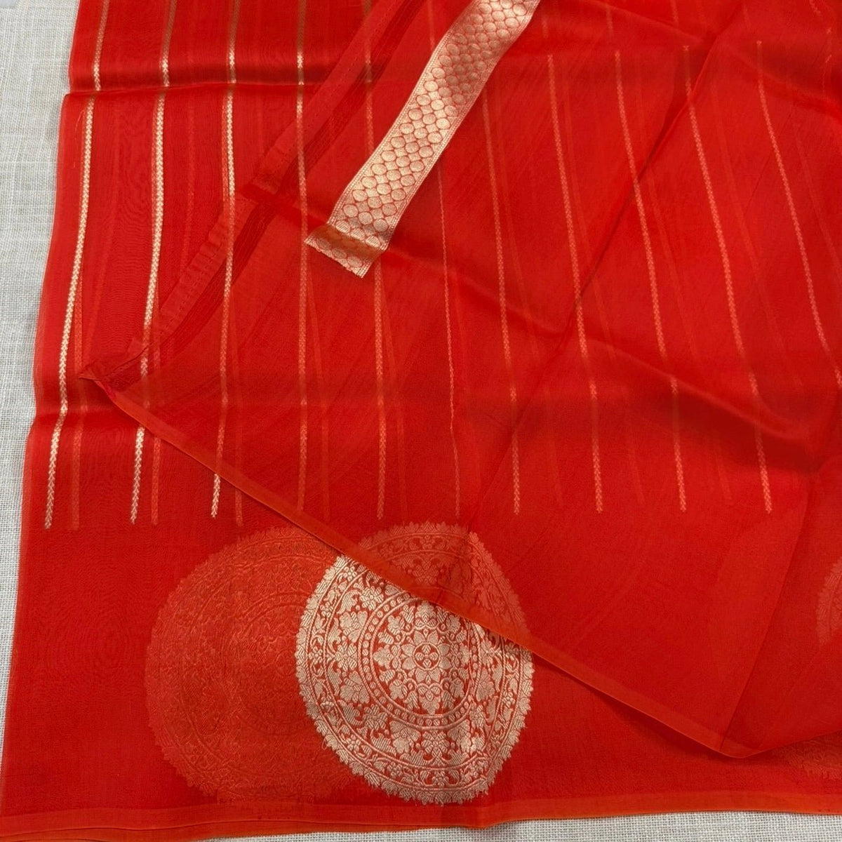Vibrant Orange Pure Kora Silk Saree - Vini's Ethnic